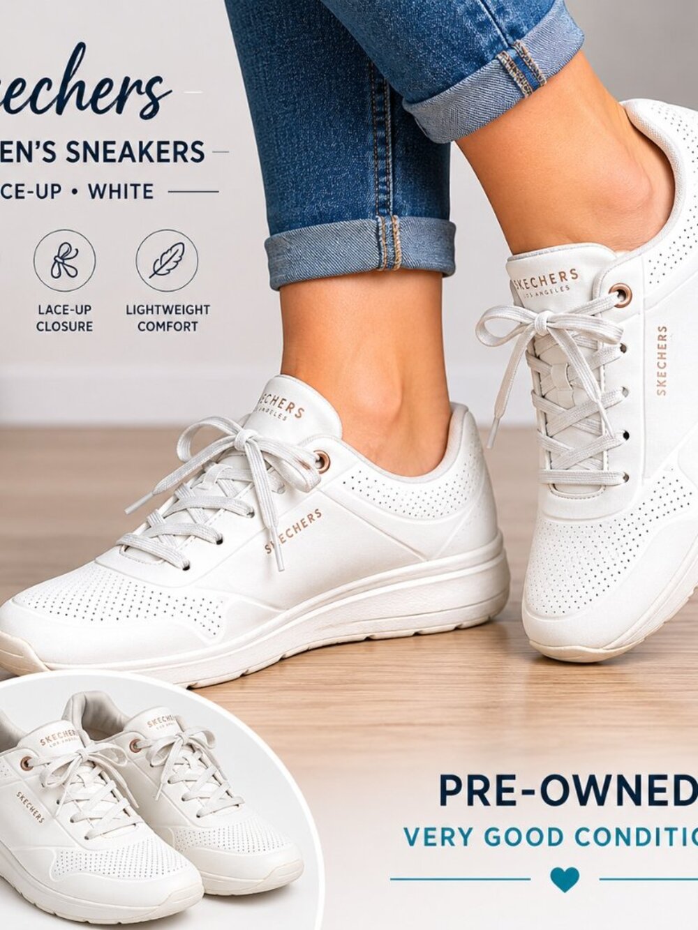 Skechers Womens White Sneakers Size 9 Lace Up Comfort Walking Shoes